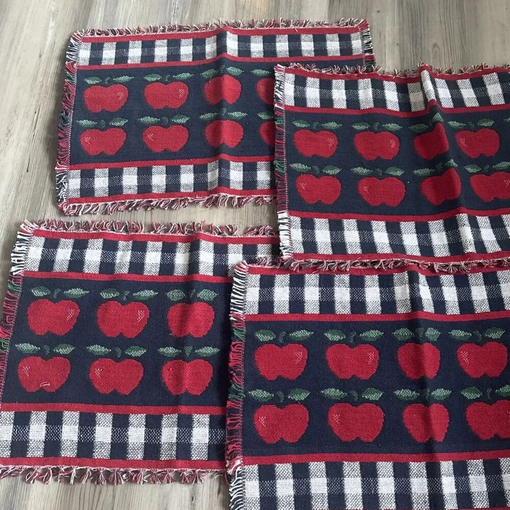 Vintage School House Apple Fall  (Set Of 4) 100% Cotton Placemats Made In India